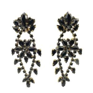 Rare Vintage Czech Black Rhinestone Earrings - Collectible Husar D Jewelry